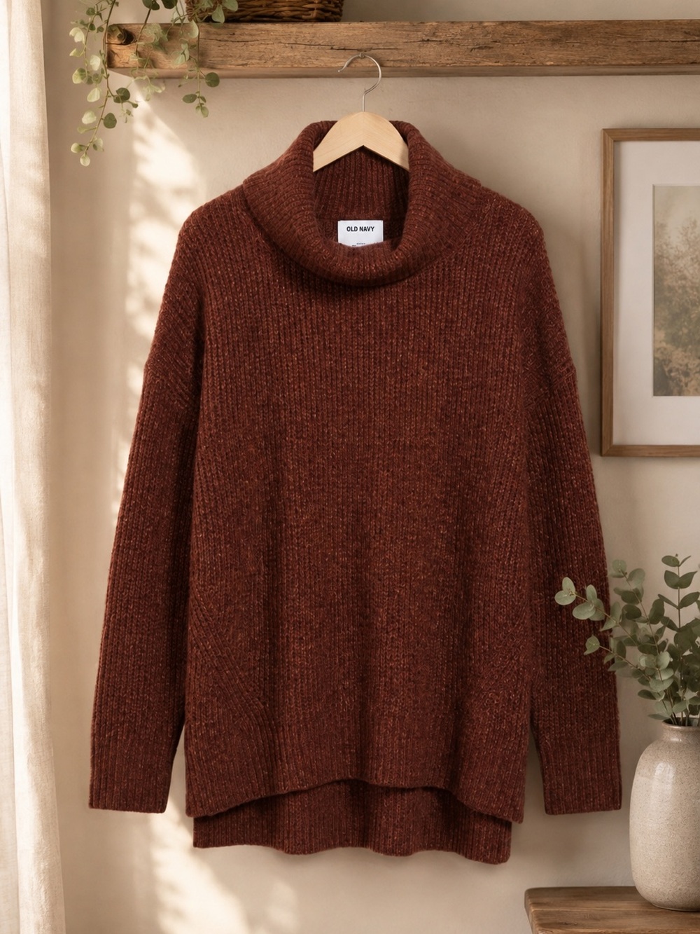 Old Navy Women's Rusty Brown Cowl Neck High Low Sweater L